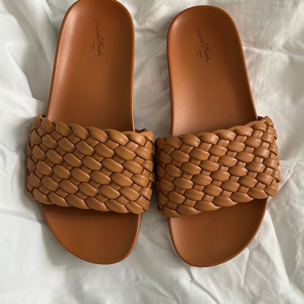 Women’s Cognac Slip on Sandals with Braided Design